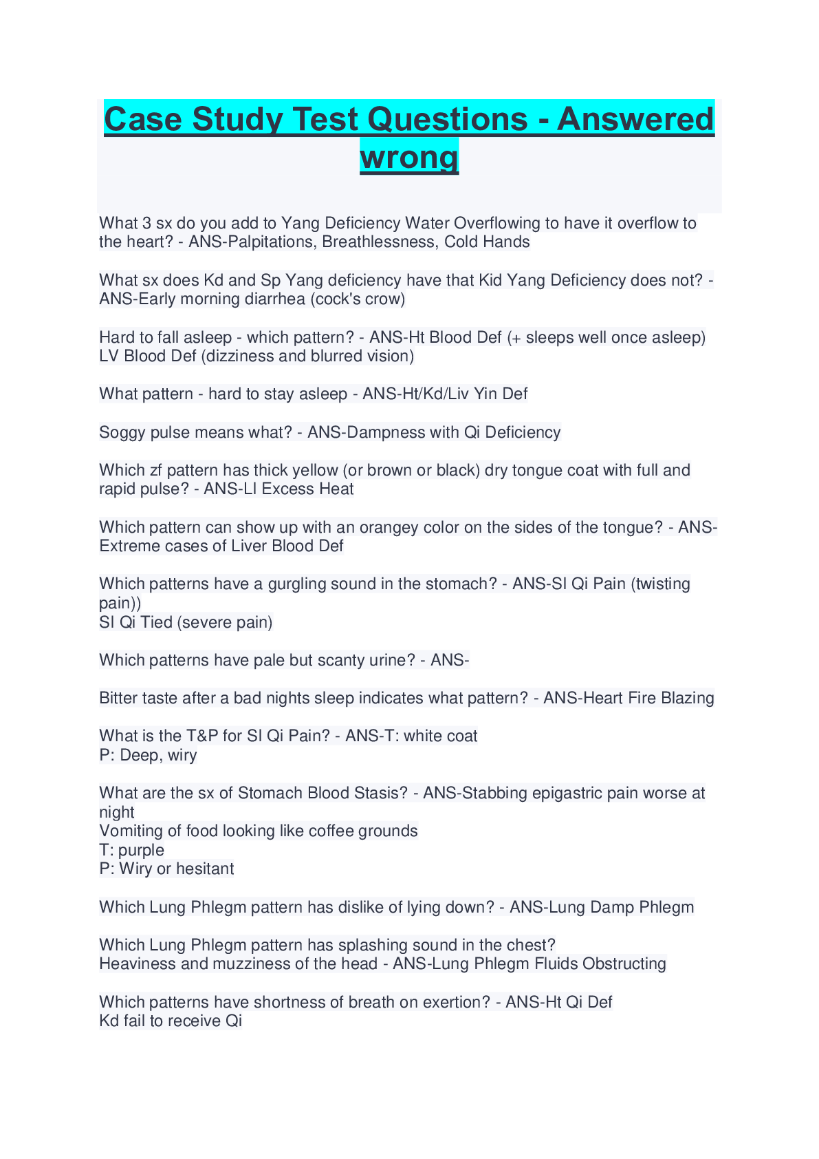 Preview image of Case Study Test Questions - Answered  wrong document